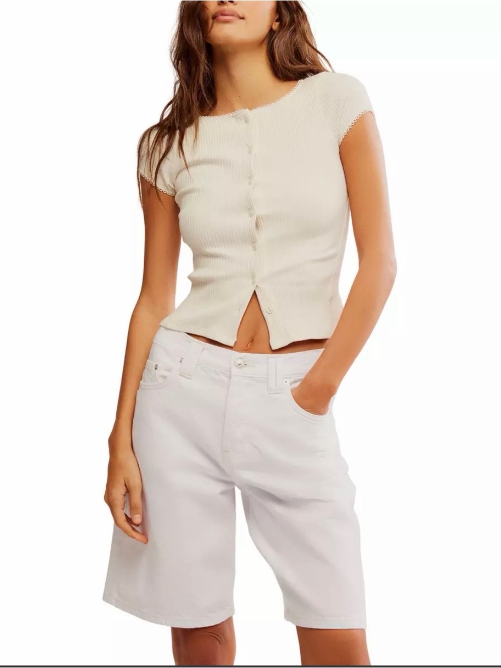 NWT Free People most wanted Ribbed Button-Front cardigan Top ivory  sz xs